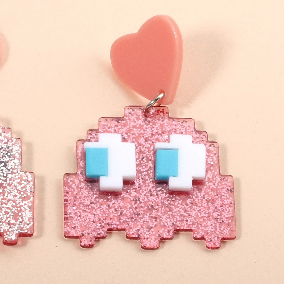 Pac Man Pinky The Ghost Throwback Acrylic Earrings
