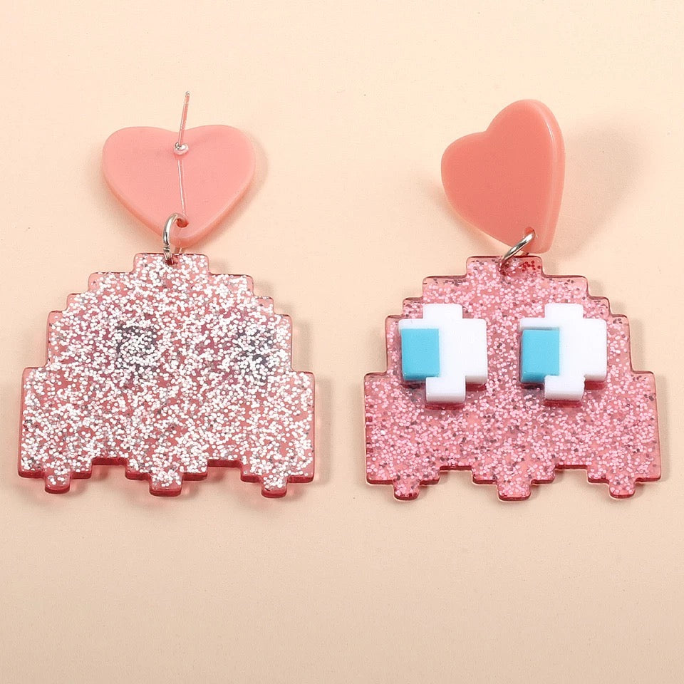 Pac Man Pinky The Ghost Throwback Acrylic Earrings
