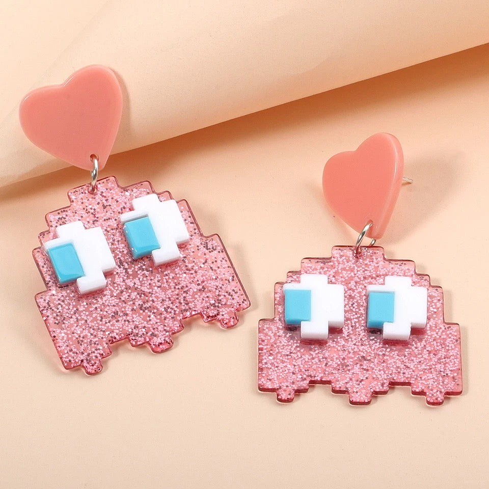 Pac Man Pinky The Ghost Throwback Acrylic Earrings