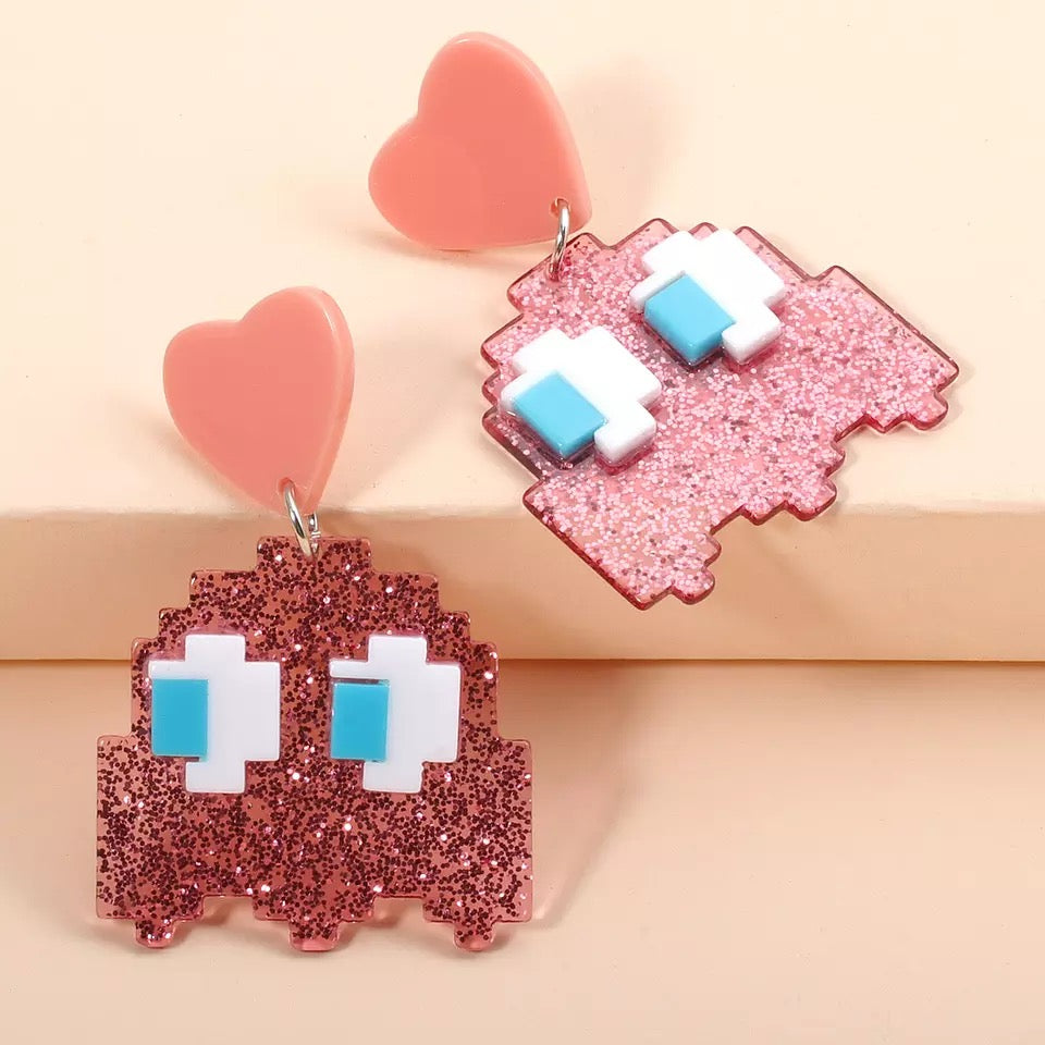 Pac Man Pinky The Ghost Throwback Acrylic Earrings